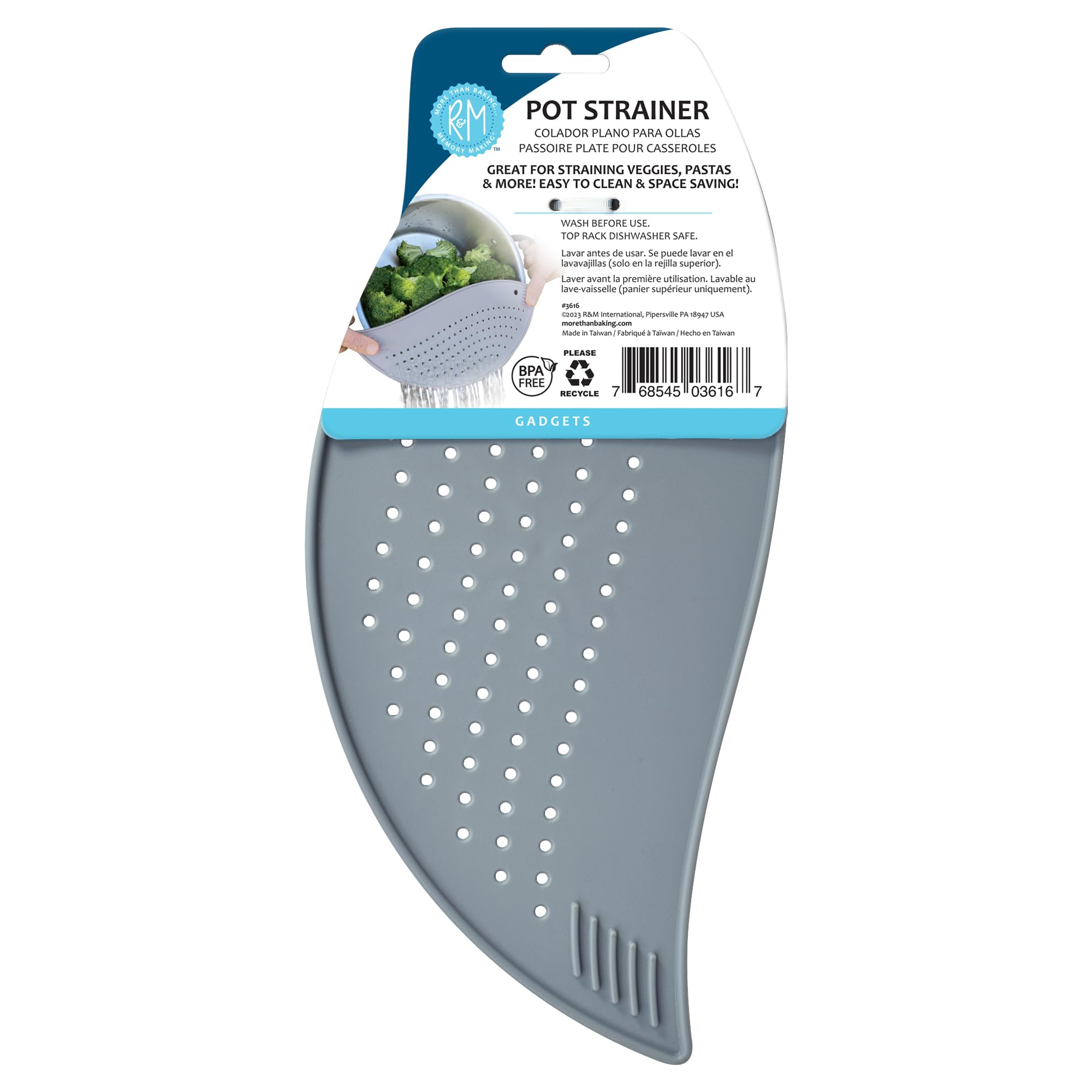 R&M Pot Strainer Great for Straining Pasta, Veggies and More. Flat Sur - View 1