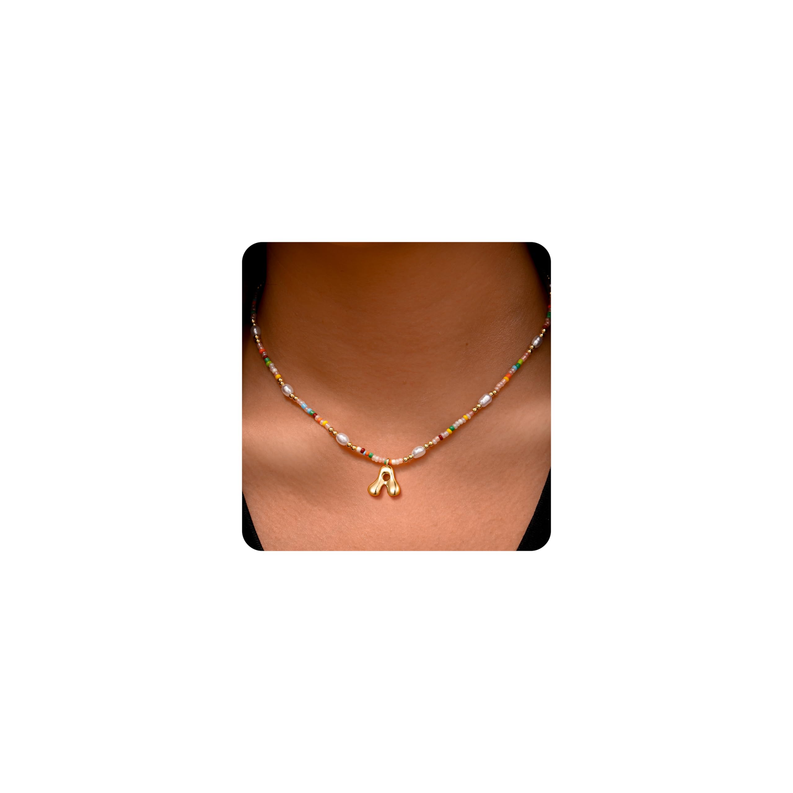Initial Necklaces for Women Girls Kids - Light Colorful Beaded - Product Imagery