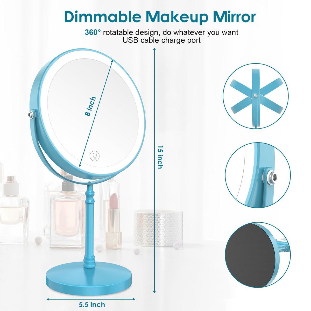 DEIOVWXS Makeup Mirror Rechargeable Vanity Mirror with 3 - DEIOVWXS Official Imagery - 3