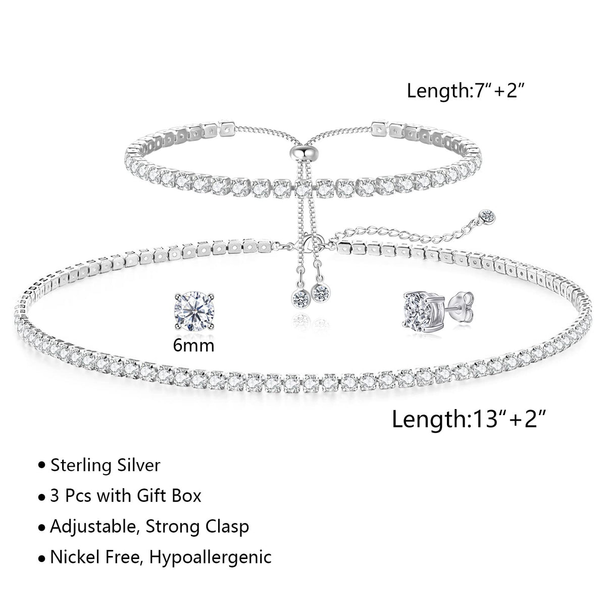 Tennis Necklace Bracelet for Women Sterling Sliver Jewelry - HAXIYA Official Imagery - 3