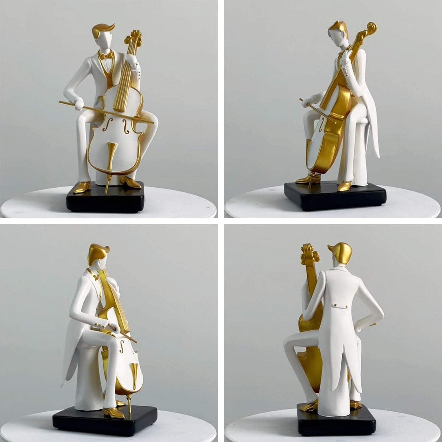 HAUCOZE musician figurine sculpture featuring a cello and piano, decorative music-themed statue with intricate design.