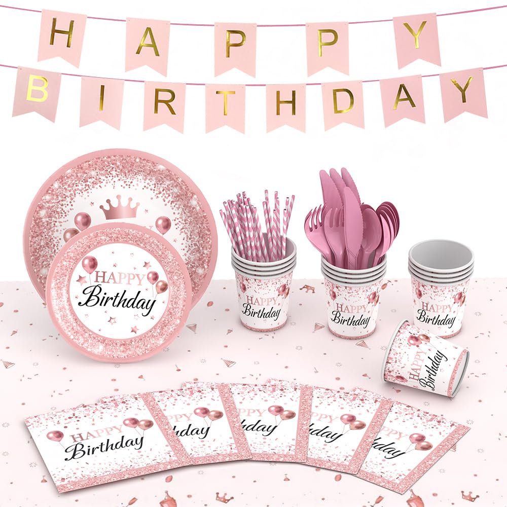 Rose Gold Birthday Party Supplies 212Pcs Disposable Party - Fishdown Official Imagery - 6