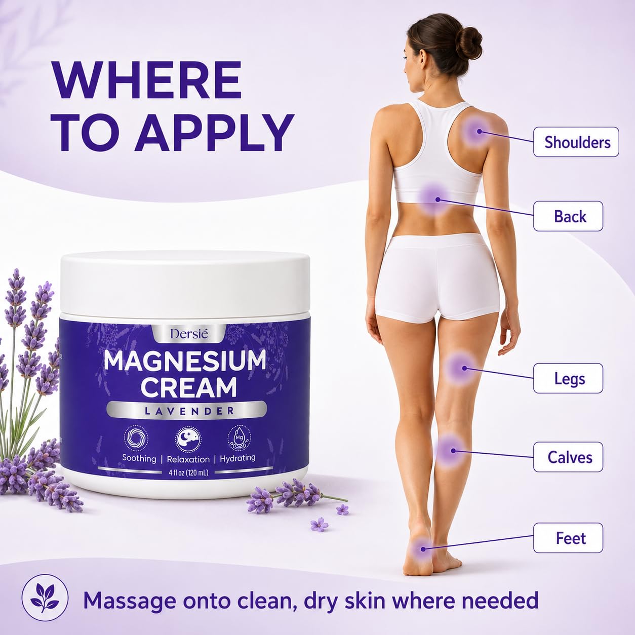 Dersie Magnesium Relief Cream in a 4 oz jar, designed for joint, leg, and foot skin hydration and soothing relief.