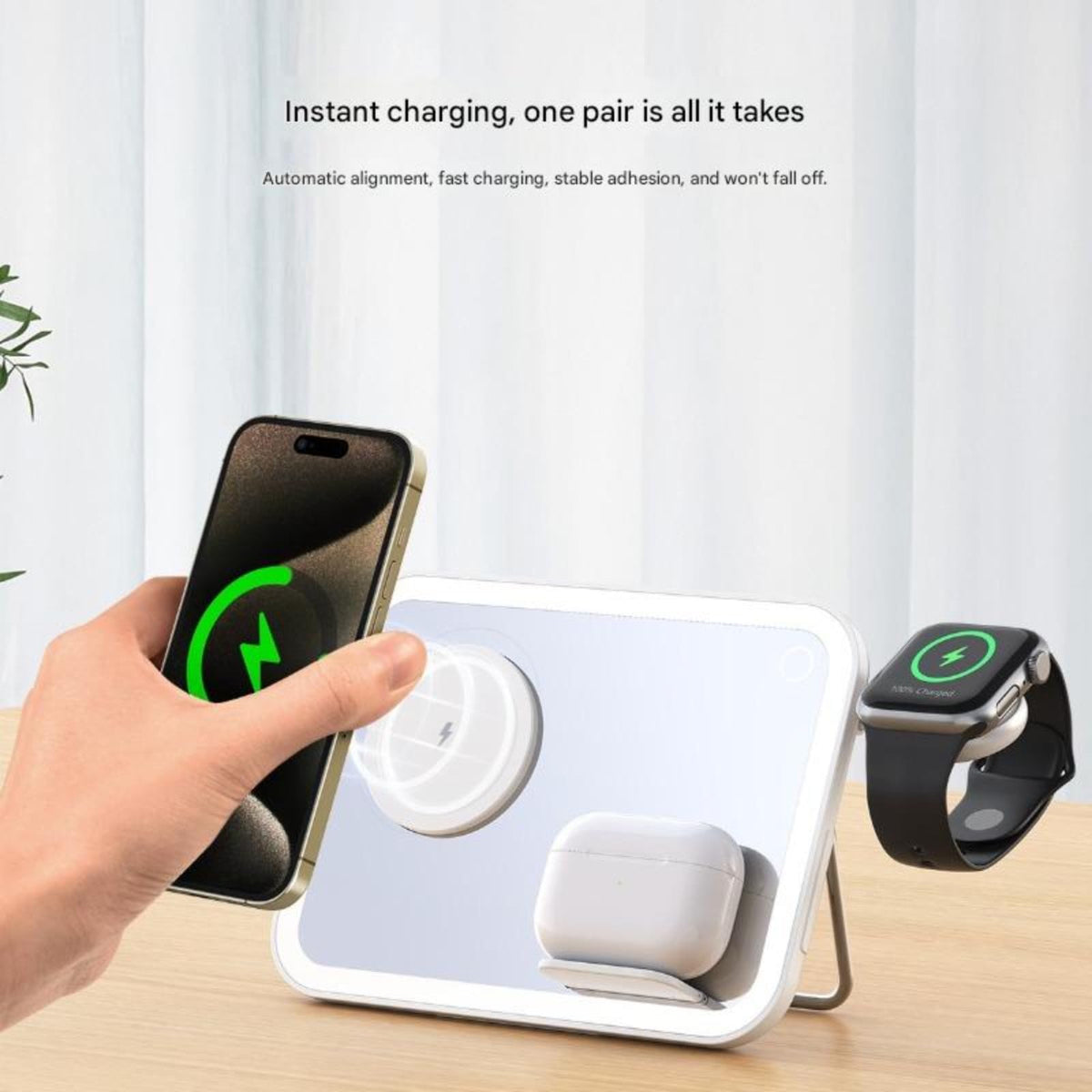 3 in 1 Wireless Charging Vanity Mirror LED Makeup Mirror - WZZHHJ Official Imagery - 5