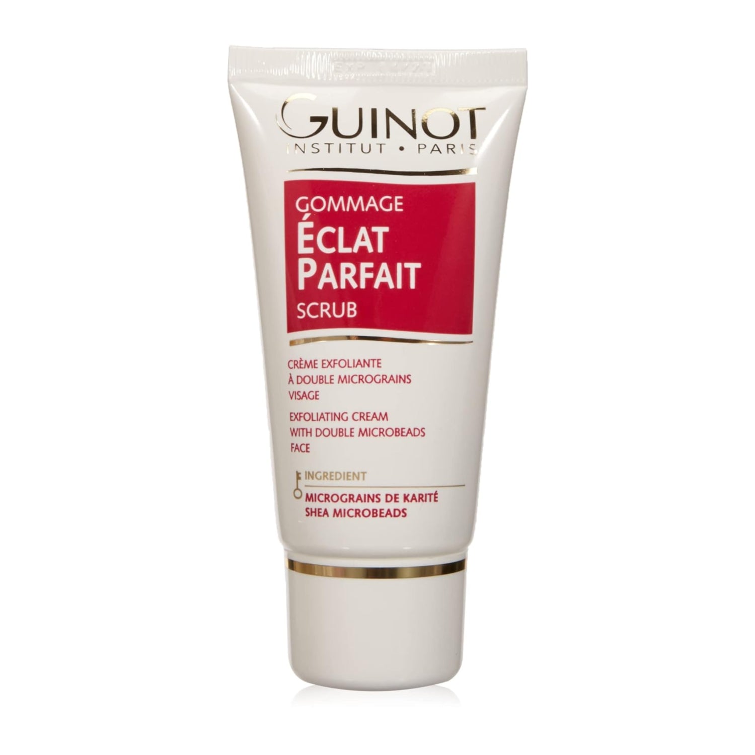 Guinot Perfect Radiance Exfoliating Cream in 1.6 oz jar, featuring a smooth cream texture for radiant skin exfoliation.