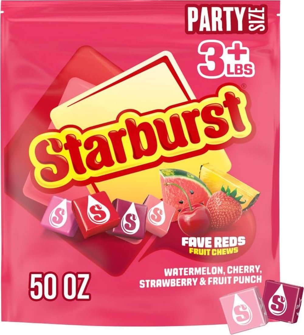STARBURST FaveREDS Chewy Fruit Chews, Bulk, Wrapped, Party Size, - Product Imagery