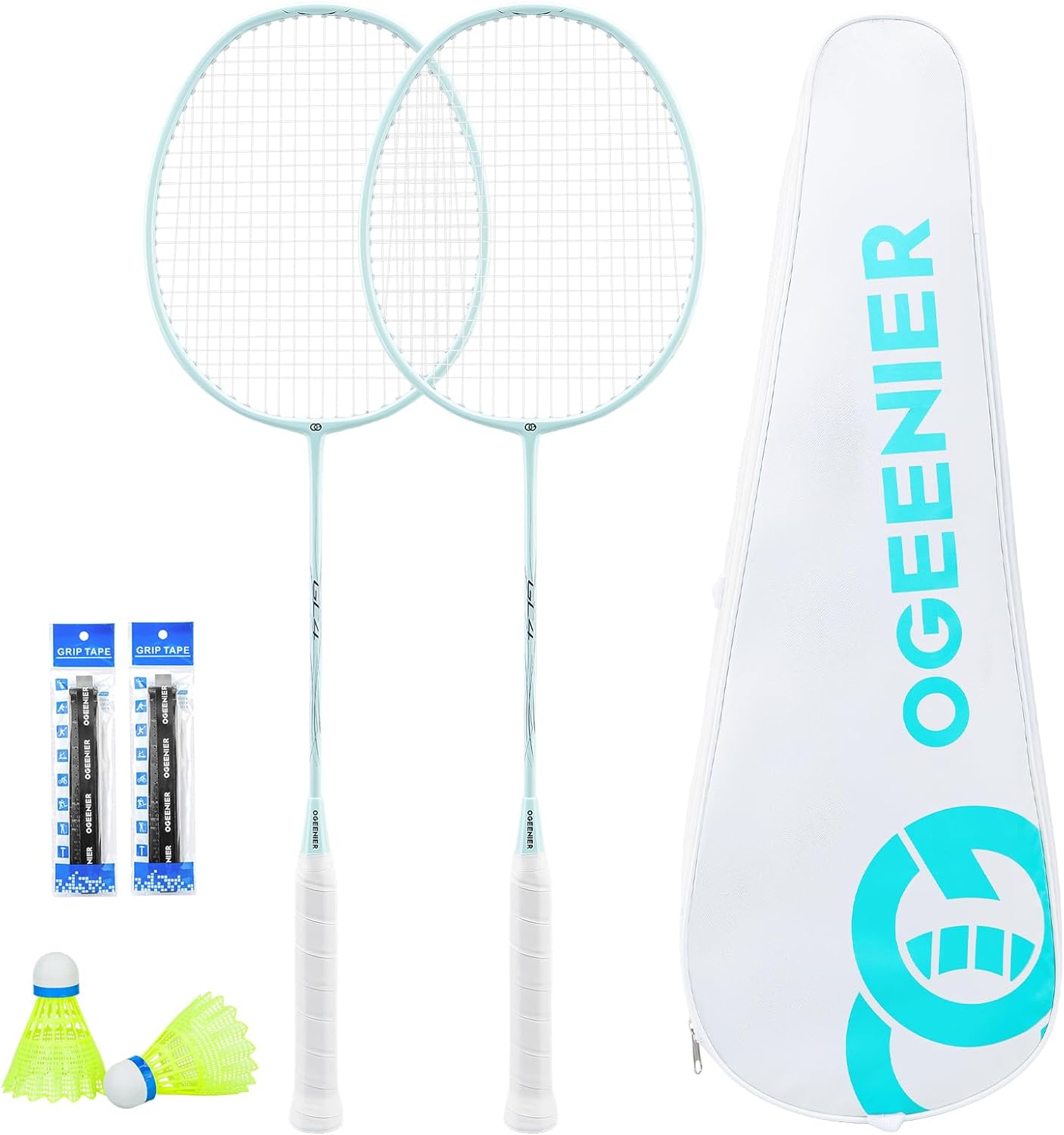 OGEENIER 3U badminton racket set with 2 or 4 lightweight rackets, featuring durable frames and comfortable grips for players