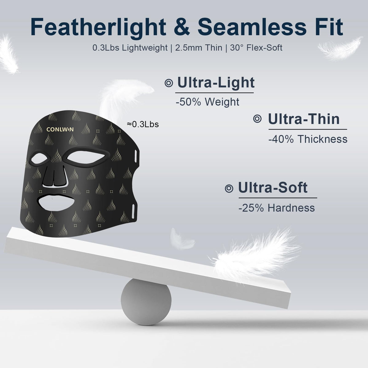 Red Light Therapy Mask for Face 0 3 lbs Ultra Light Model RB - CONLWIN Official Imagery - 3