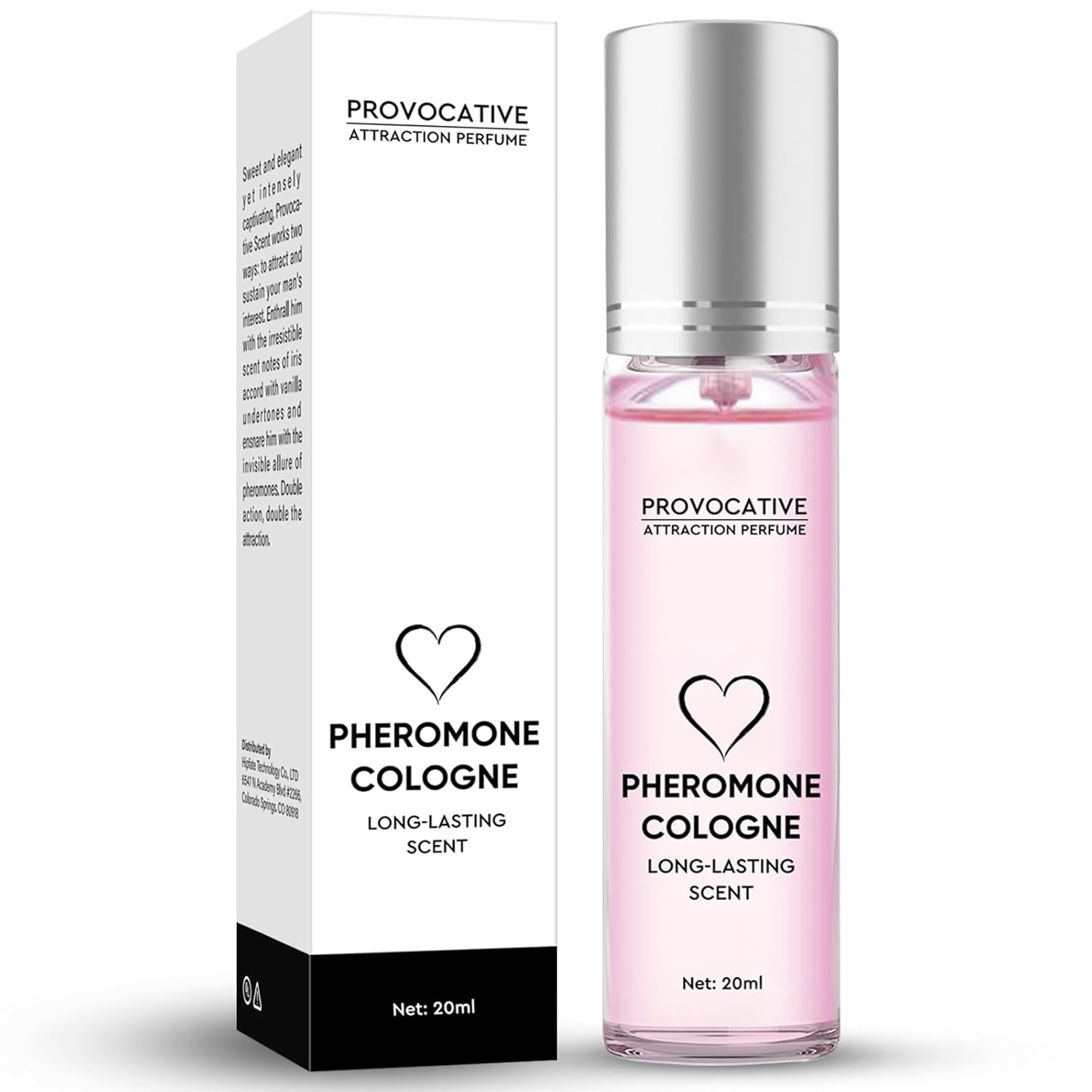 Richie House Pheromone Perfume for Women, roll-on perfume bottle with a sleek black cap and clear body showing the liquid inside.
