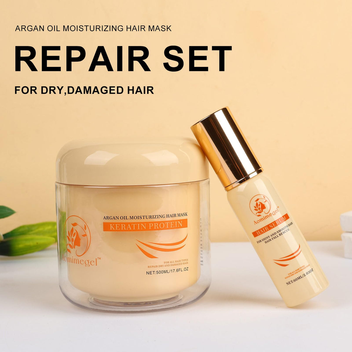 Collagen Repair Hair Mask Argan Oil Set 16 9 fl oz 2 fl oz - Aomimegel Official Imagery - 3