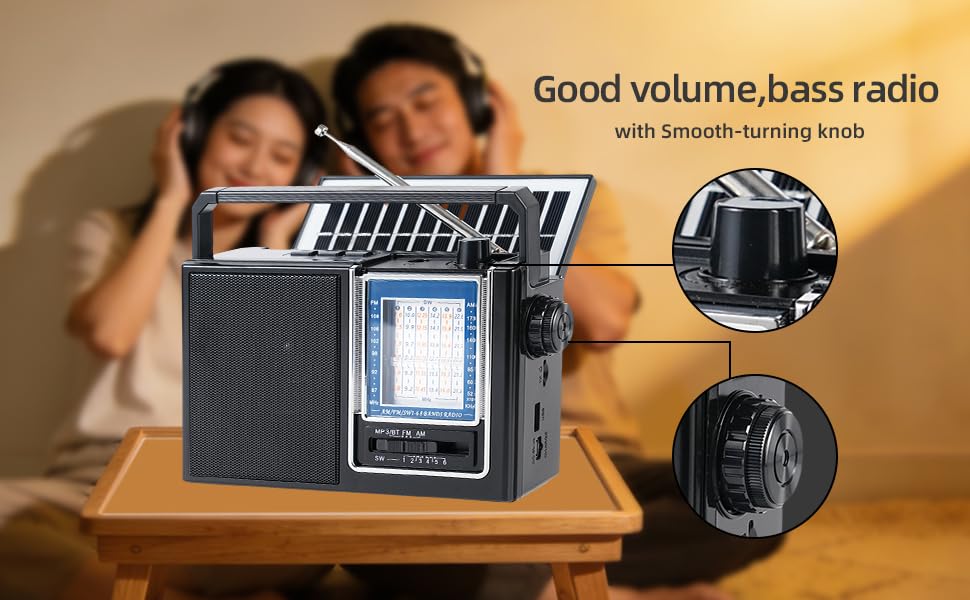 Nuoyida Retro AM/FM Bluetooth Radio, Solar/USB/Battery