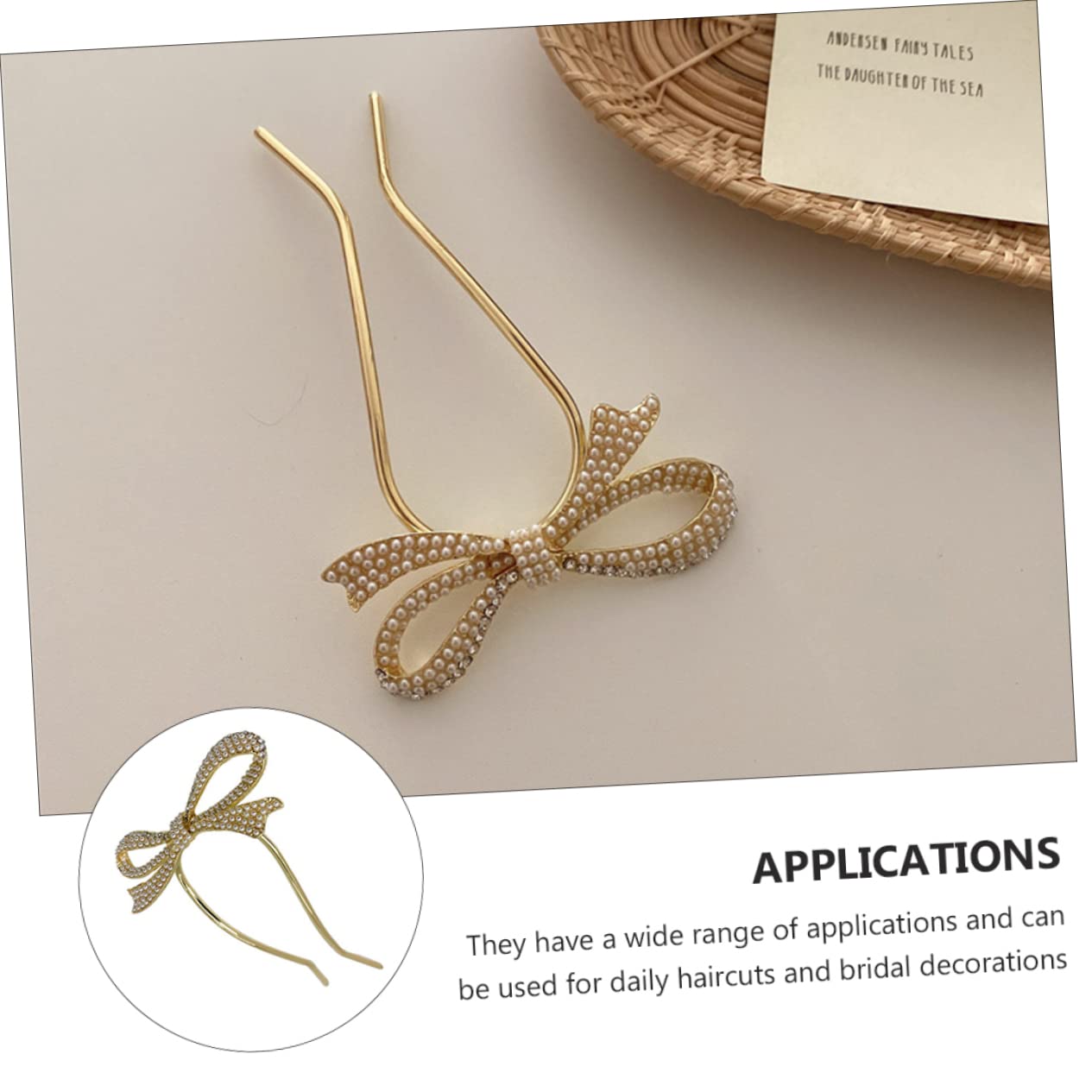 Gold Happyyami Pearl Bridal Hairpin with bow design, elegant wedding hair clip for special occasions and bridal hairstyles.