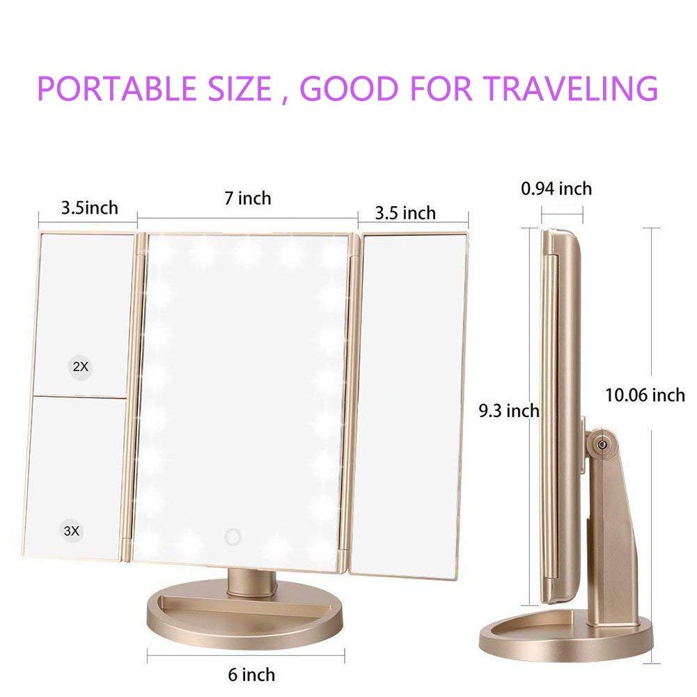Floor Mount Tri Fold Lighted Vanity Mirror with 21 LED - deweisn Official Imagery - 3