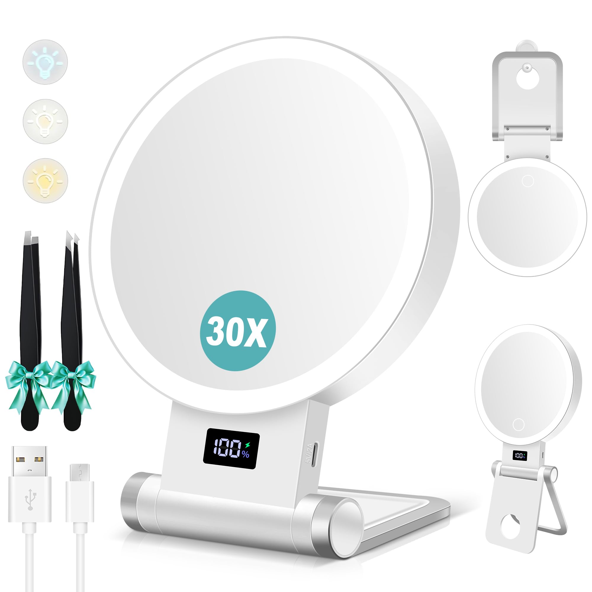 B Beauty Planet Magnifying Mirror with Light 30X, Double-Sided 1X/30X Magnifying - B Beauty Planet Official Product View 8