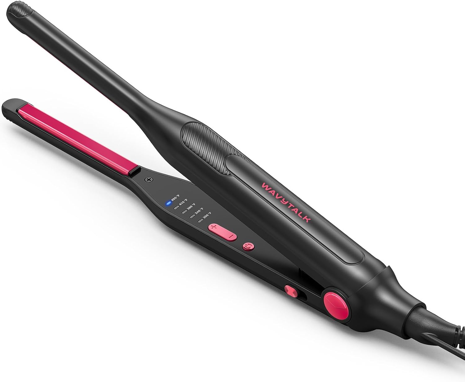 Wavytalk 3/10" small flat iron for short hair, pixie cuts, and bangs, with a slim, flat design for precise styling.