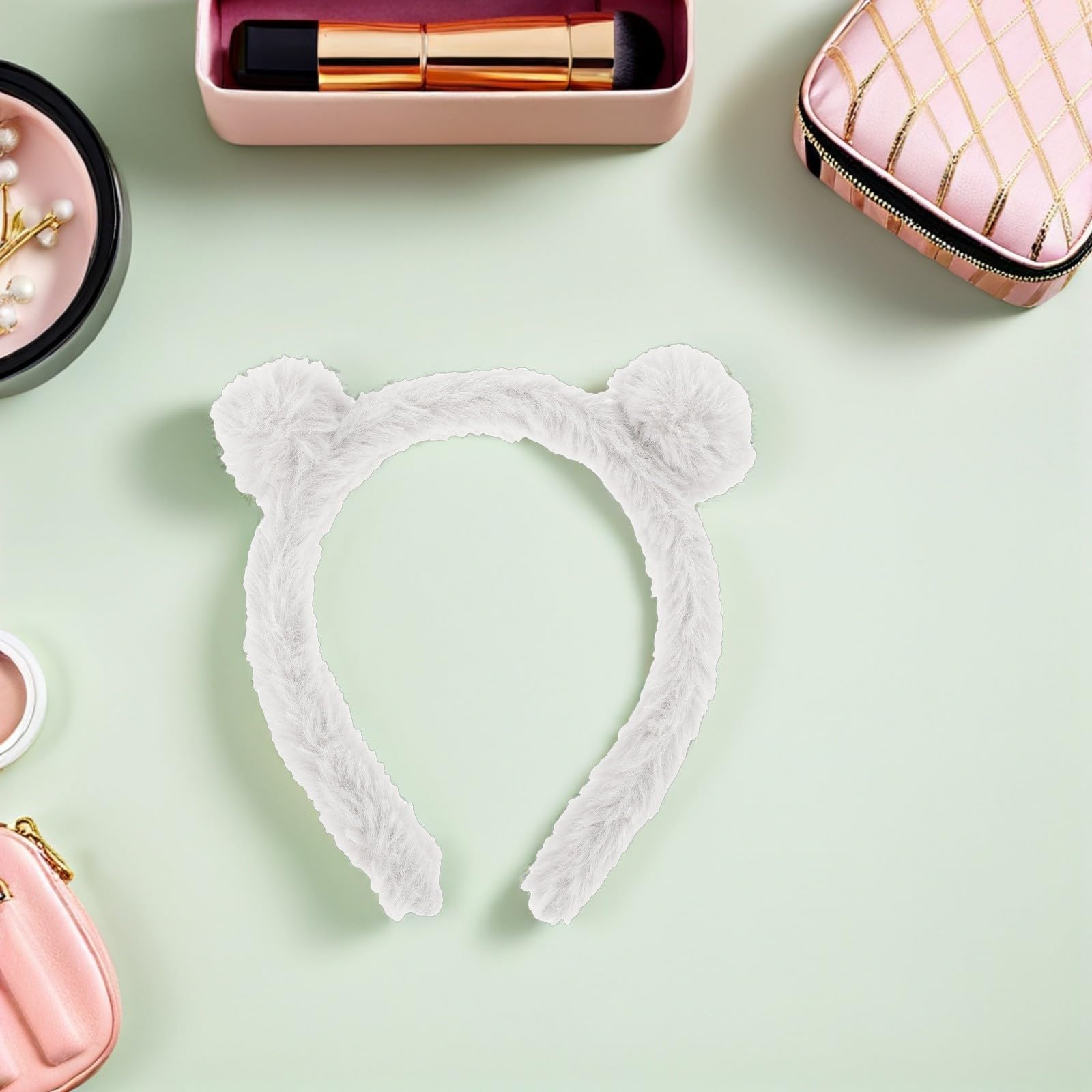 Yardwe plush bear ears hairband set with cute, fluffy bear ears headbands for women, featuring soft, cozy fabric and playful design.
