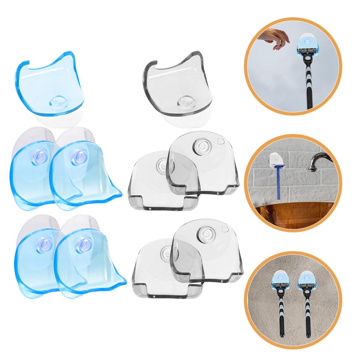 ARTIBETTER 10pcs Plastic Razor Stand with Suction Cup Holder for Shower Wall, Razor Storage Rack in Blue and Gray, Bathroom Shaver Hanging Organizer for Men’s Shaving Accessories