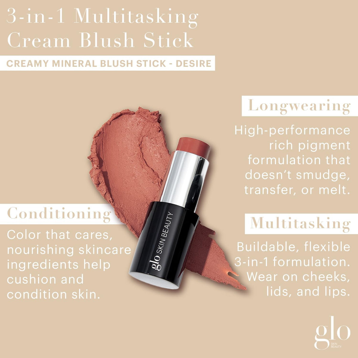 Glo Skin Beauty Cream Blush Stick Desire 3 in 1 Cheek Lip - Glo Skin Beauty Official Imagery - 3