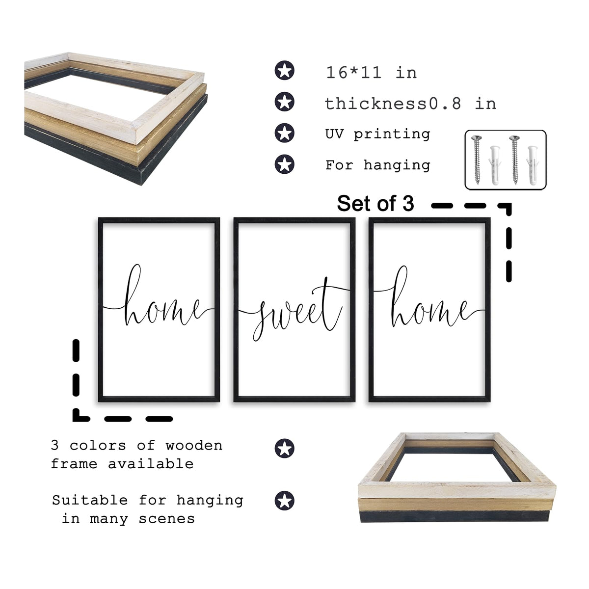 RLWangChao Home Sweet Home Sign Set of 3 Wall Art Decor 16 - RLWangChao Official Imagery - 3