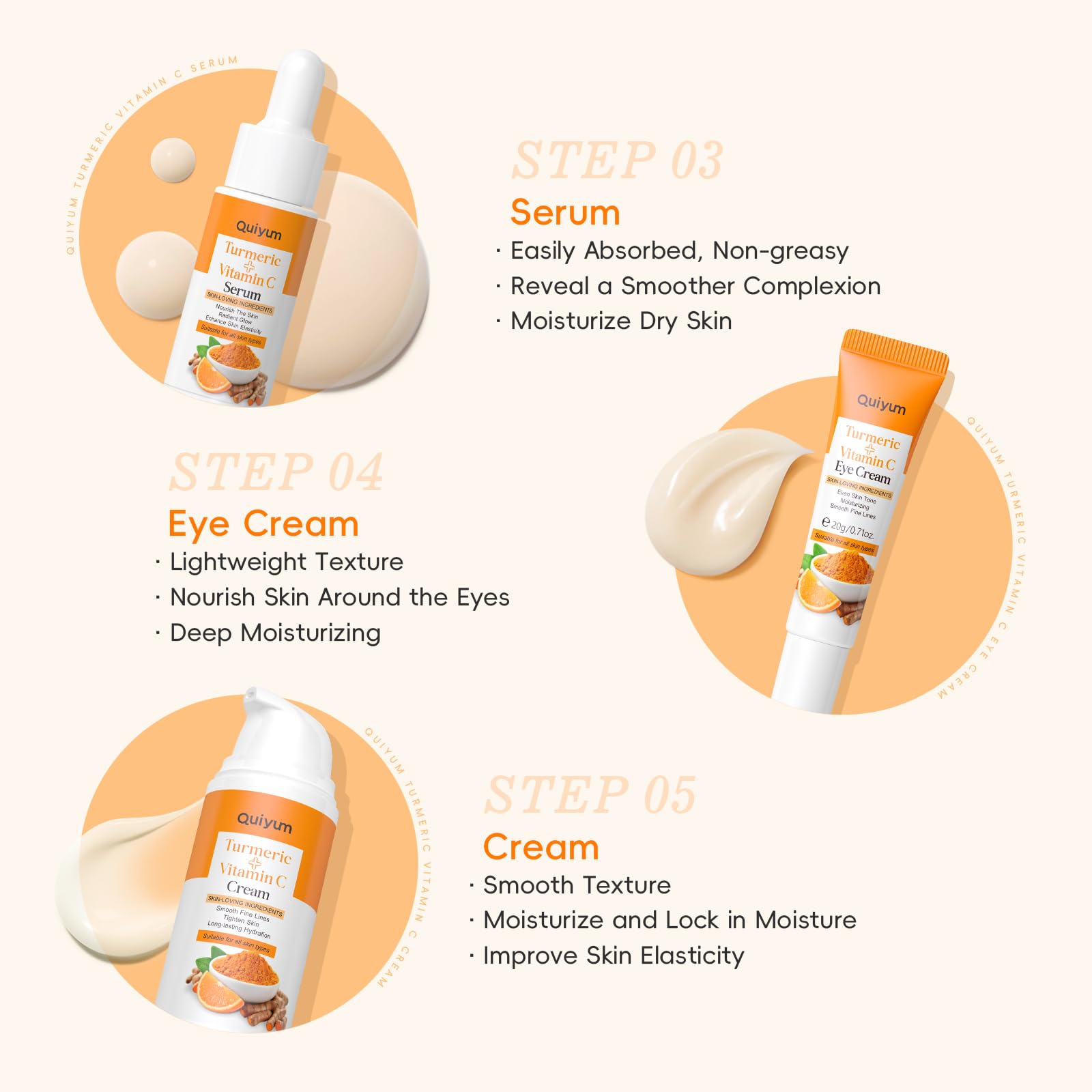 Turmeric Vitamin C Skin Care Set, 5PCS Beauty Routine for Women - QUIYUM