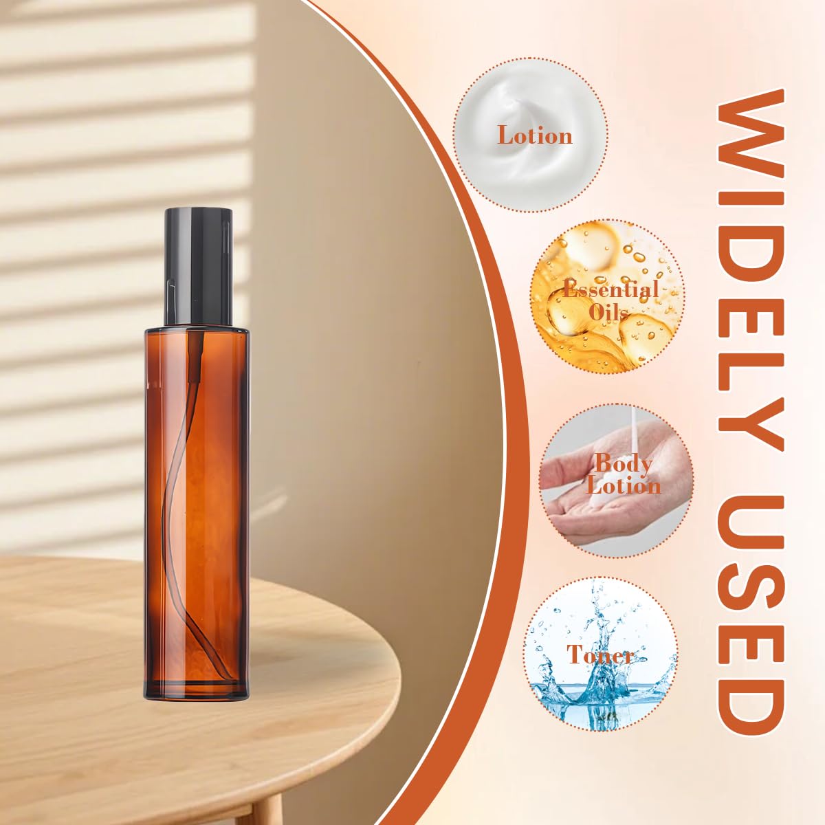 2PCS 60ml/2oz Empty Refillable Amber Glass Lotion Pump Press Bottles Soap Dispensers Containers Jars with Black Cap for Foundation Cream Makeup Removel Oil Shampoo