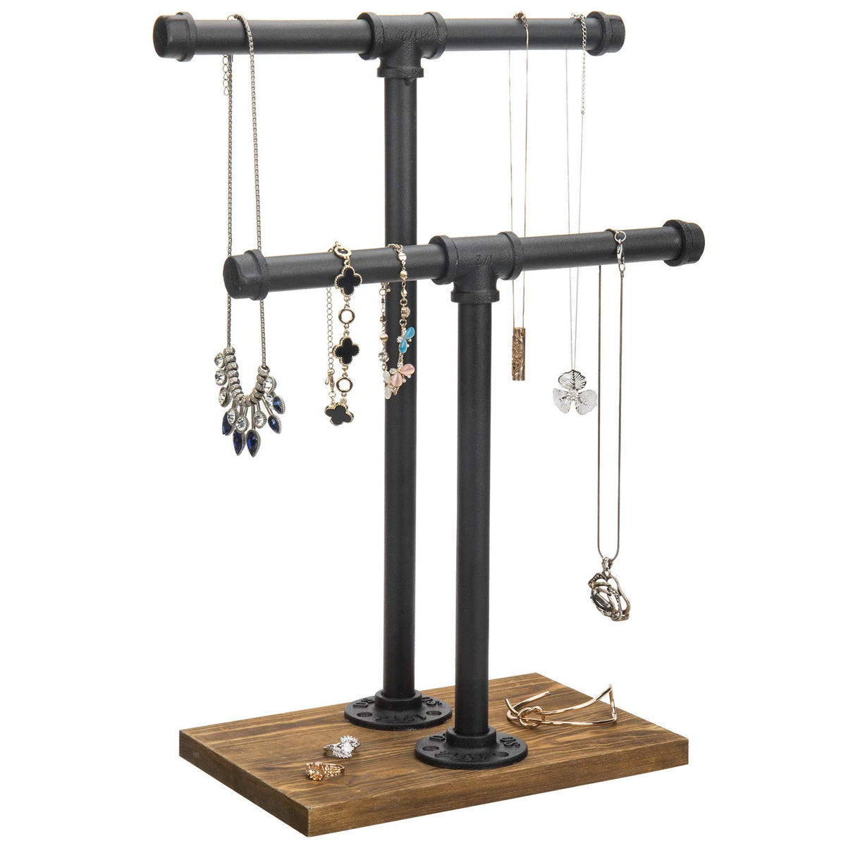 MyGift Adjustable 2 Tier Industrial Jewelry Display Stand - MyGift Official Imagery - 2