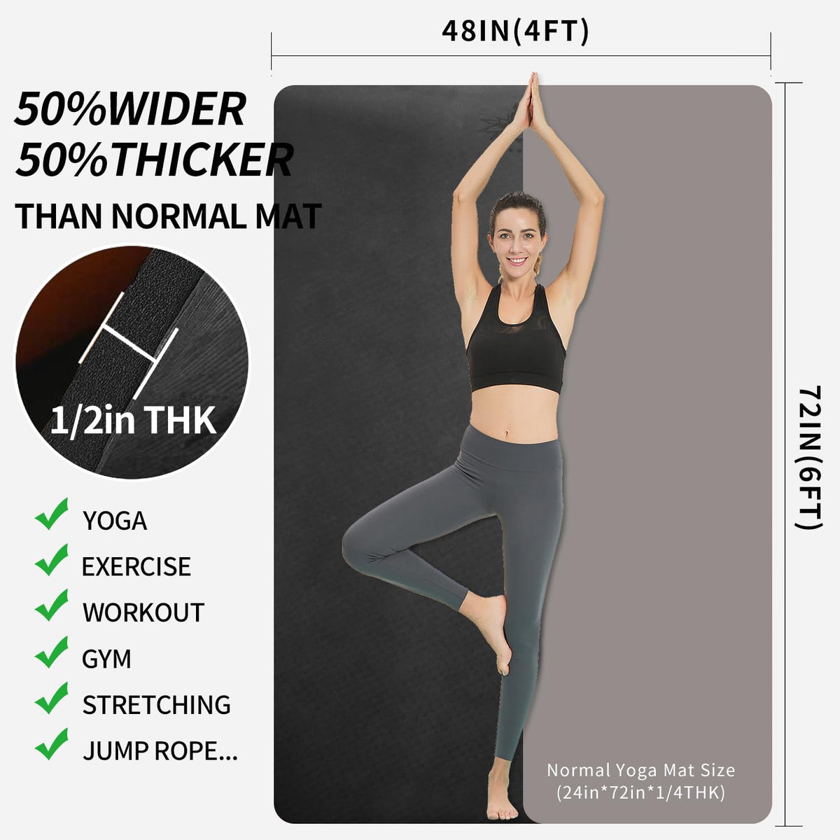 Hatha Yoga Large TPE Yoga Mat 6 x4 x1 2 Extra Thick Non Slip - Hatha yoga Official Imagery - 3