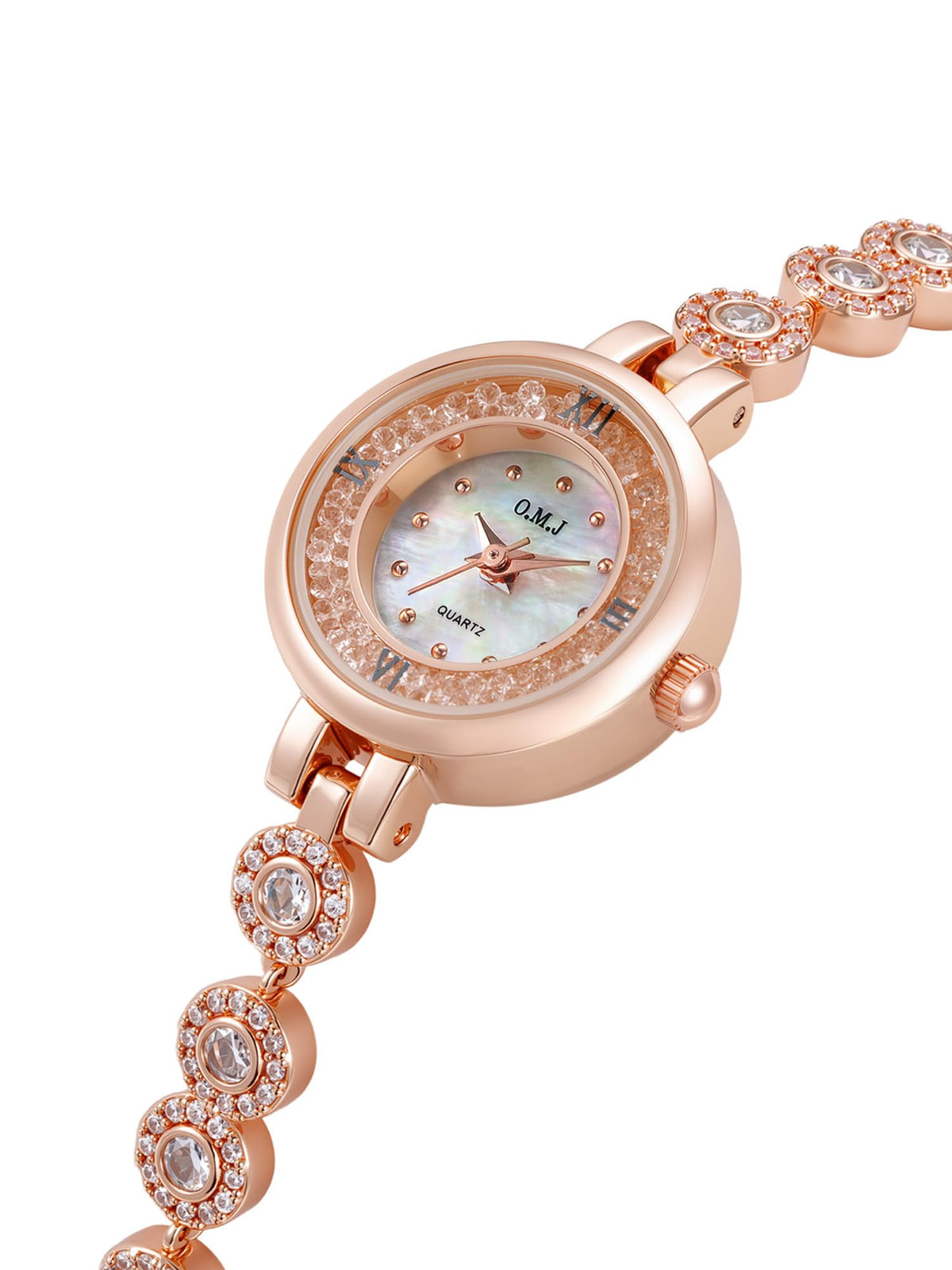 O M J Womens Watch Rose Gold Mother of Pearl Dial Birthstone - O.M.J Official Imagery - 4