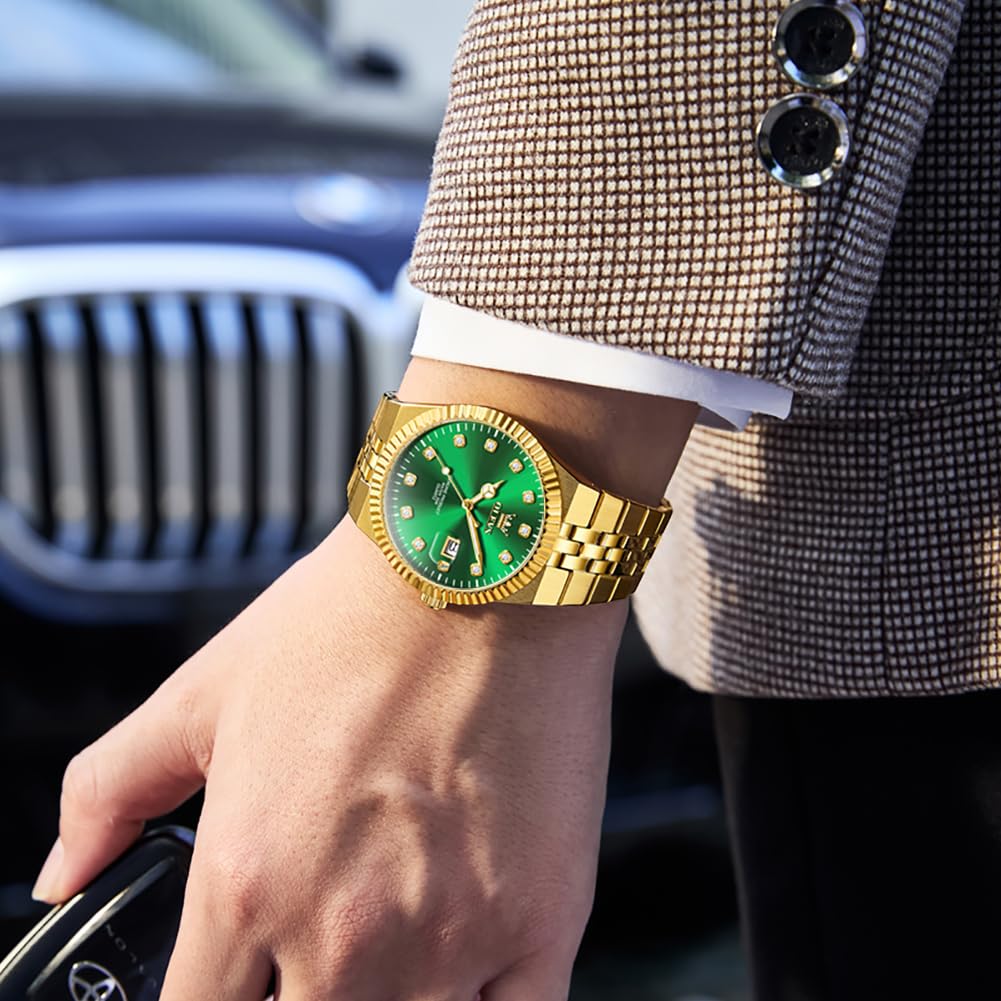 OLEVS Men's Green Two-Tone Diamond Luxury Dress Watch