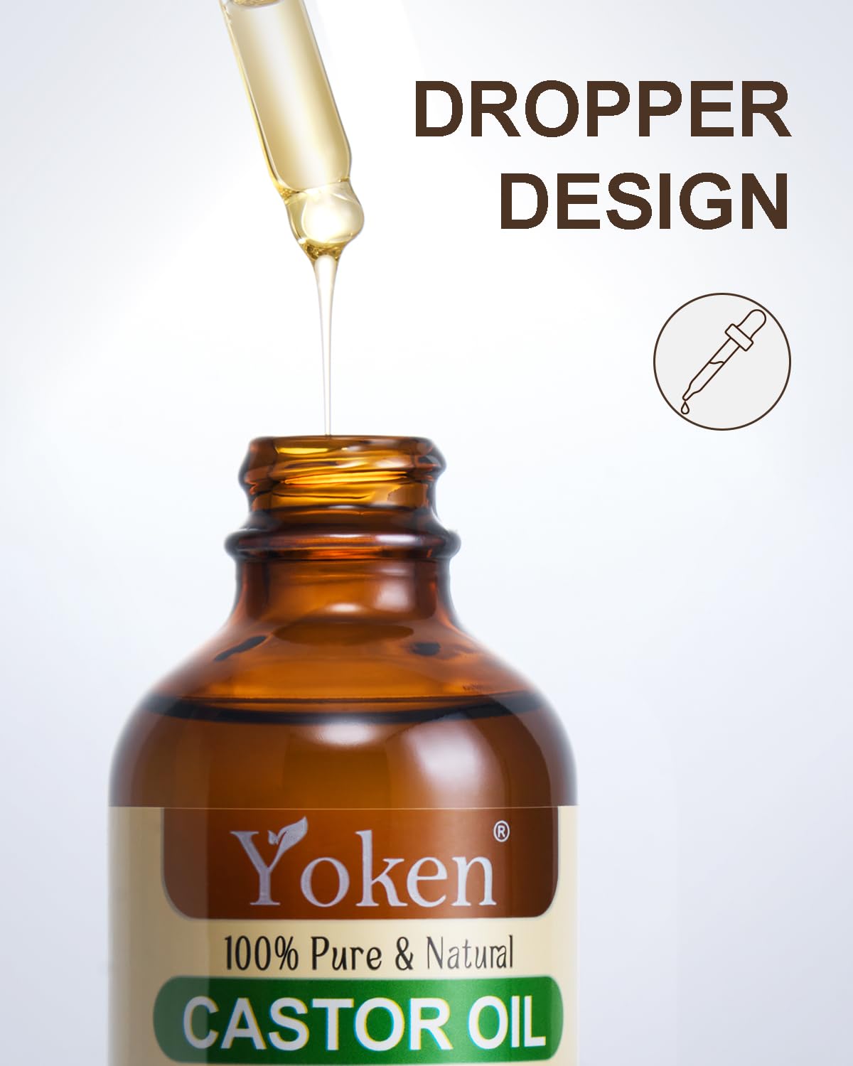 Yoken USDA Organic Castor Oil 4oz in a roller bottle, cold-pressed skin moisturizer for nourishing and hydrating skin.
