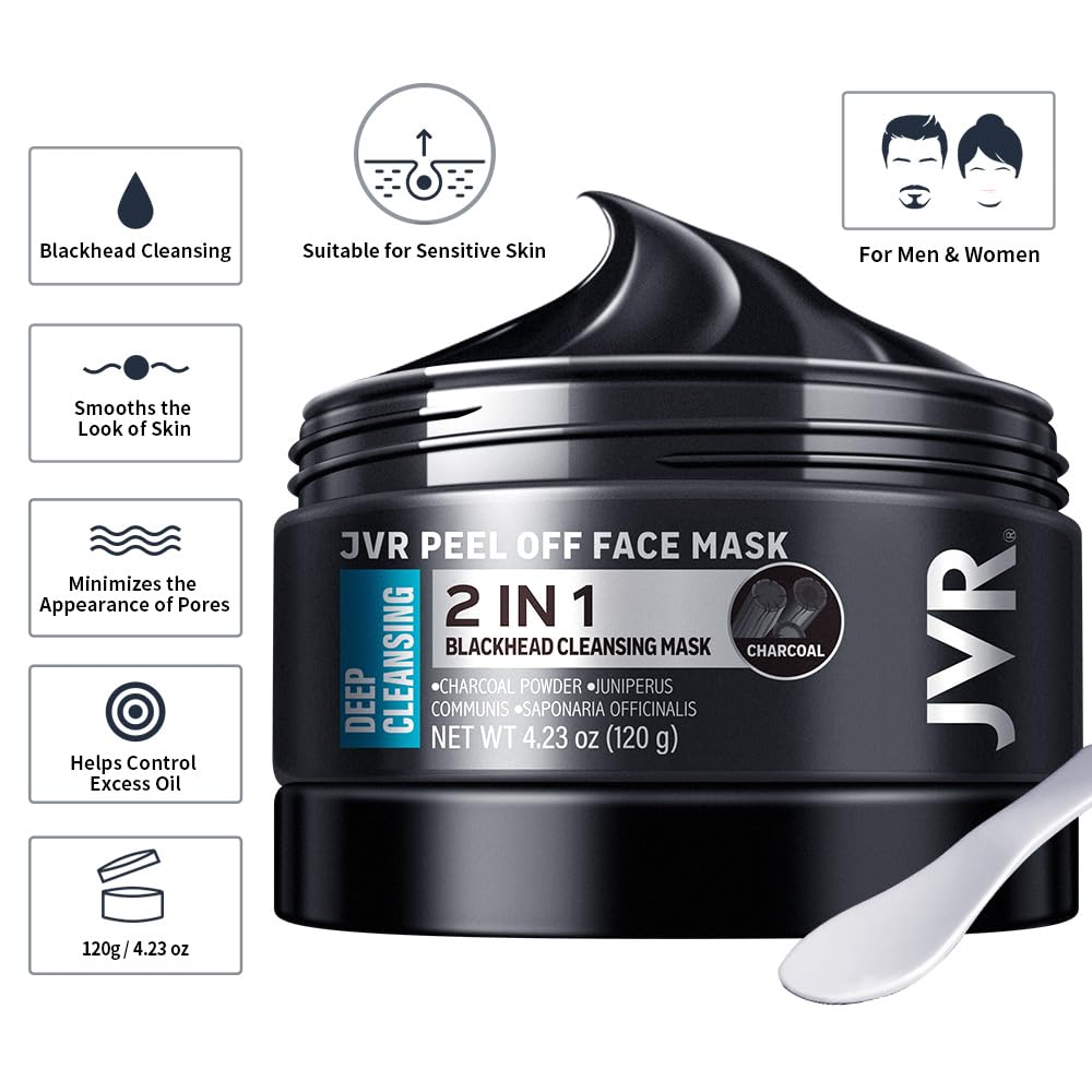 JVR Peel Off Face Mask, Blackhead Mask for Men, Charcoal Peel - JVR