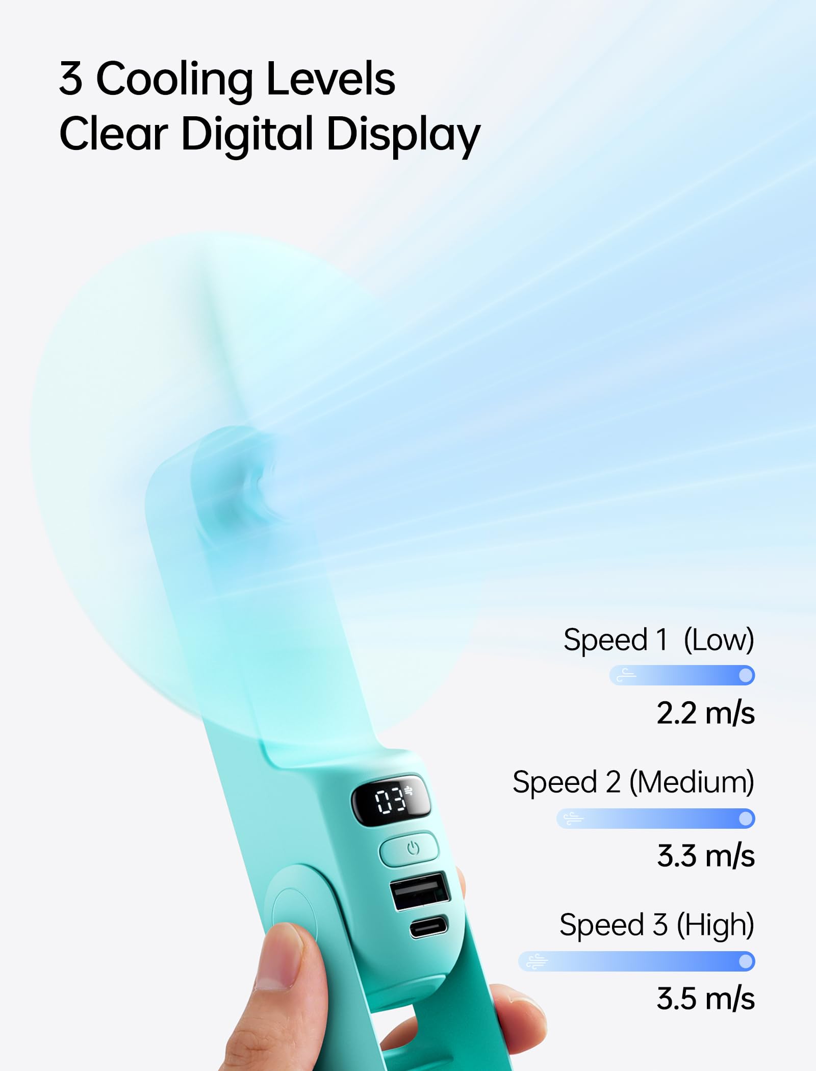 JISULIFE Portable Handheld Fan, 3 In 1-Fan, Power Bank, Flashlight, Cy - View 5