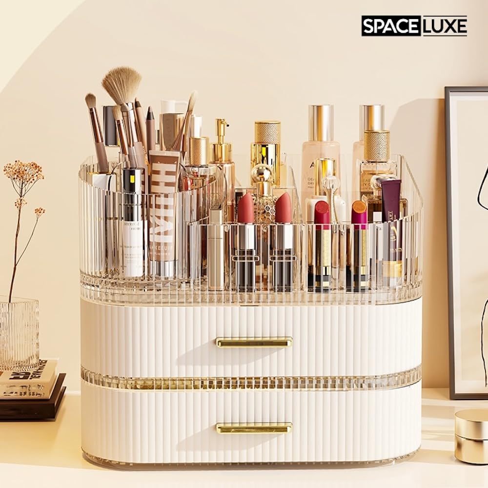 Large Makeup Organizer with Drawers 360 Rotating Brush - SpaceLuxe Official Imagery - 4