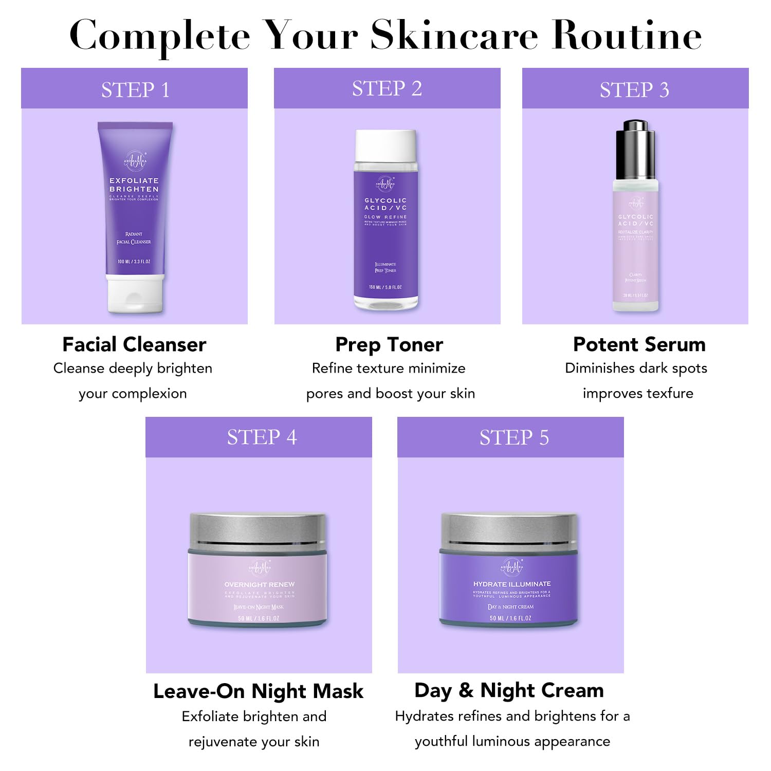 Daily Essential Skincare Set, Glycolic Acid+Vitamin C Facial - AM AROMANTRA