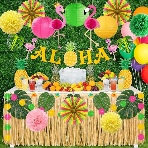 Luau Party Decorations Paper Fans Lanterns Set - Product Imagery