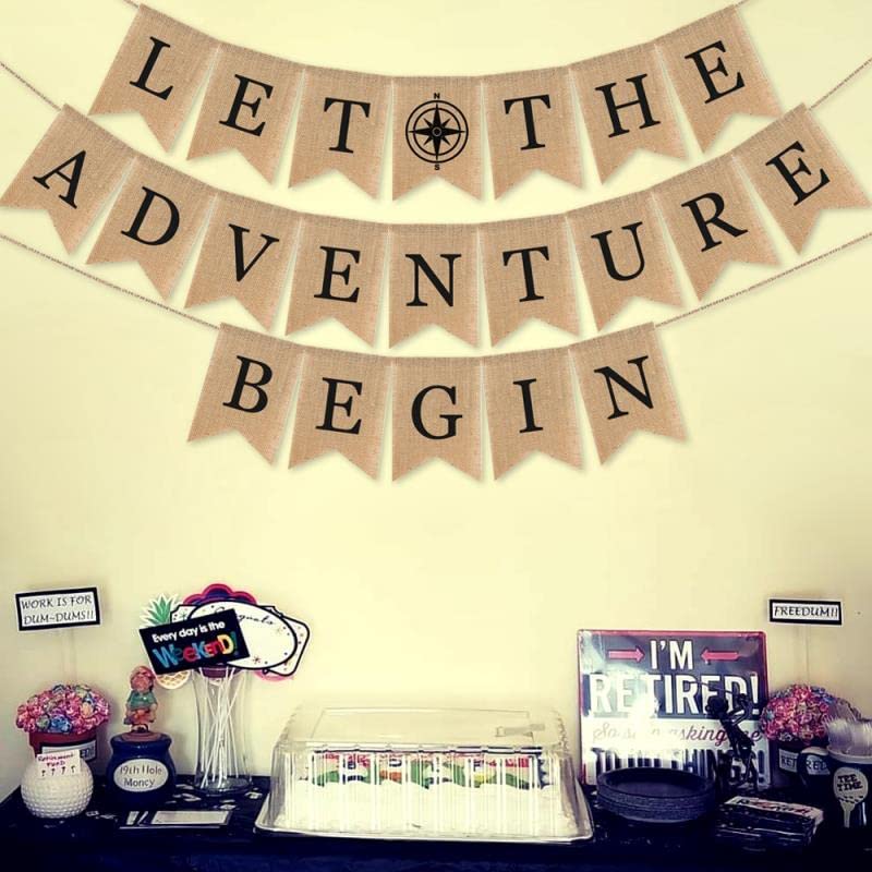 SWYOUN Burlap Let the Adventure Begin Banner Adventure Awaits - Product Imagery