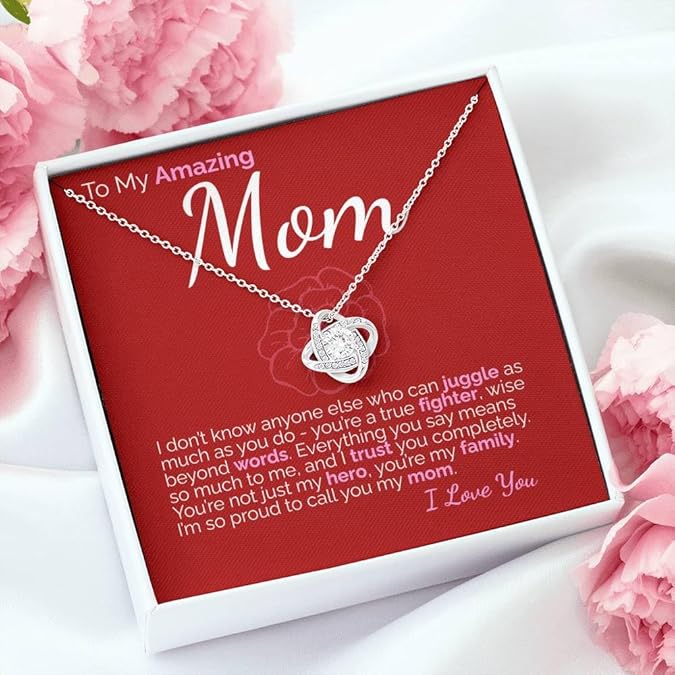 Zahlia necklace gift for mom's birthday featuring a heartfelt message, jewelry with a delicate chain and engraved pendant.