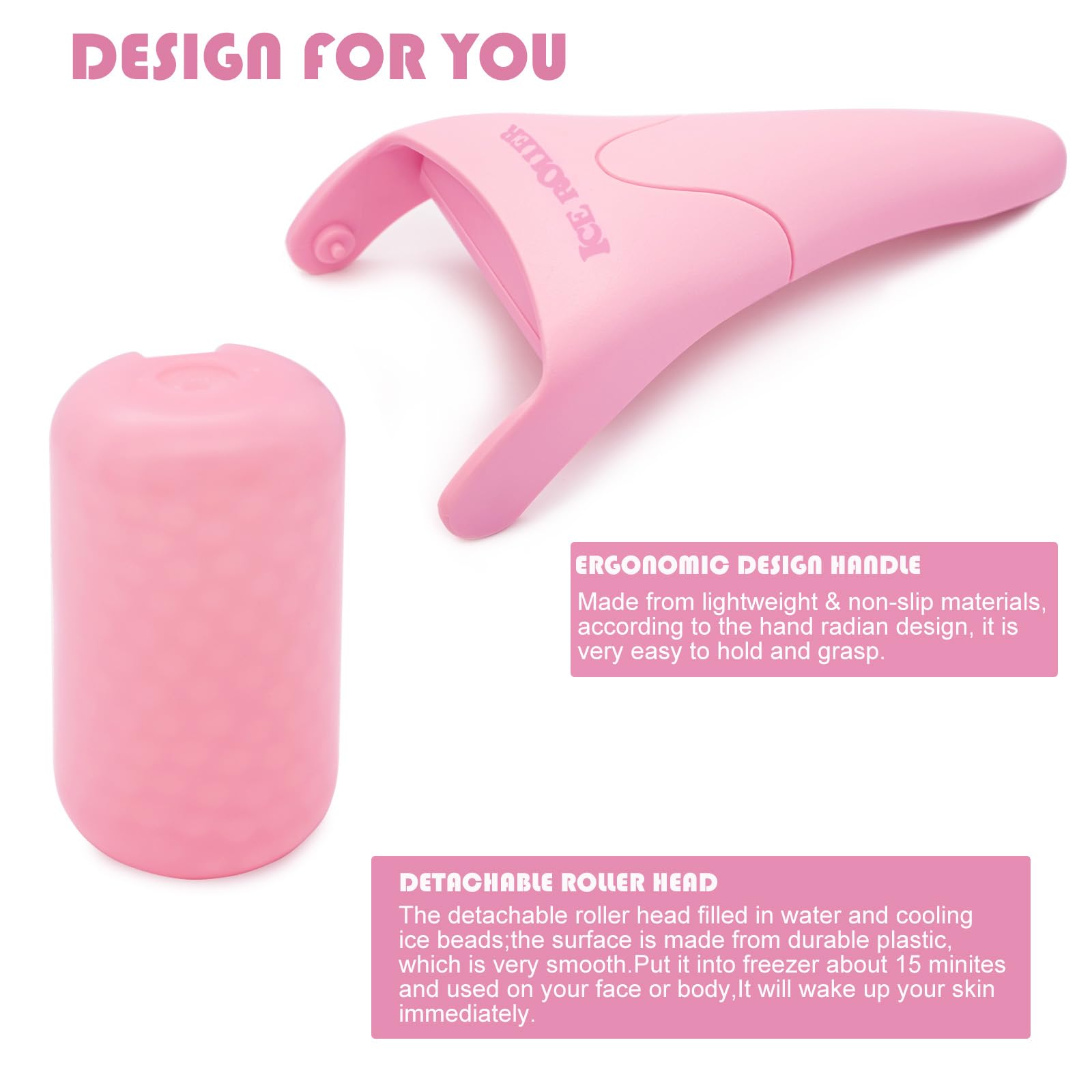 Pink AFOUNDA ice roller massager for face, eyes, and body, featuring a smooth, rounded design for cooling and soothing skin.