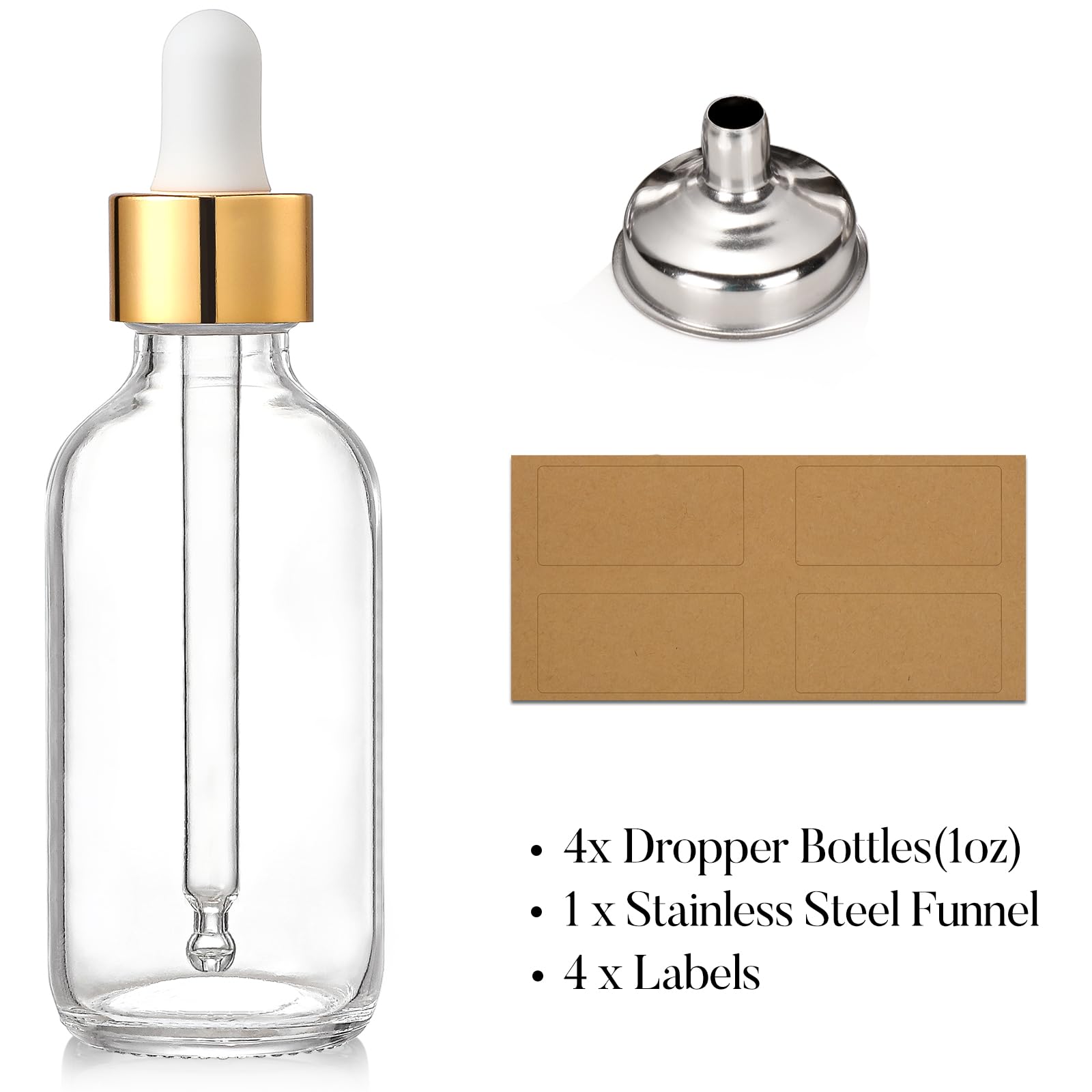 AOZITA 4 Pcs 1 oz Golden Cap Clear Dropper Bottles with 1 - AOZITA Official Product Imagery - 5