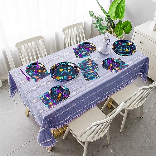 96Pcs Video Game Party Plates Supplies Neon Game On Party - Product Imagery