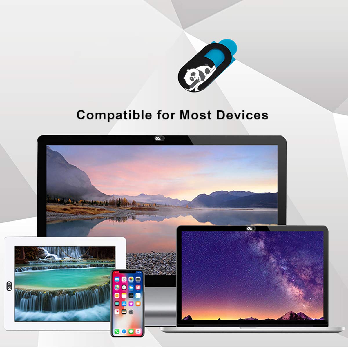 SIREG Webcam Cover Slide Ultra Thin - Web Camera Cover fits Laptop,Tablet,Computer, PC, Smartphone, Protect Your Privacy and Security,Strong Adhesive (Panda-Black & 3 Pack)