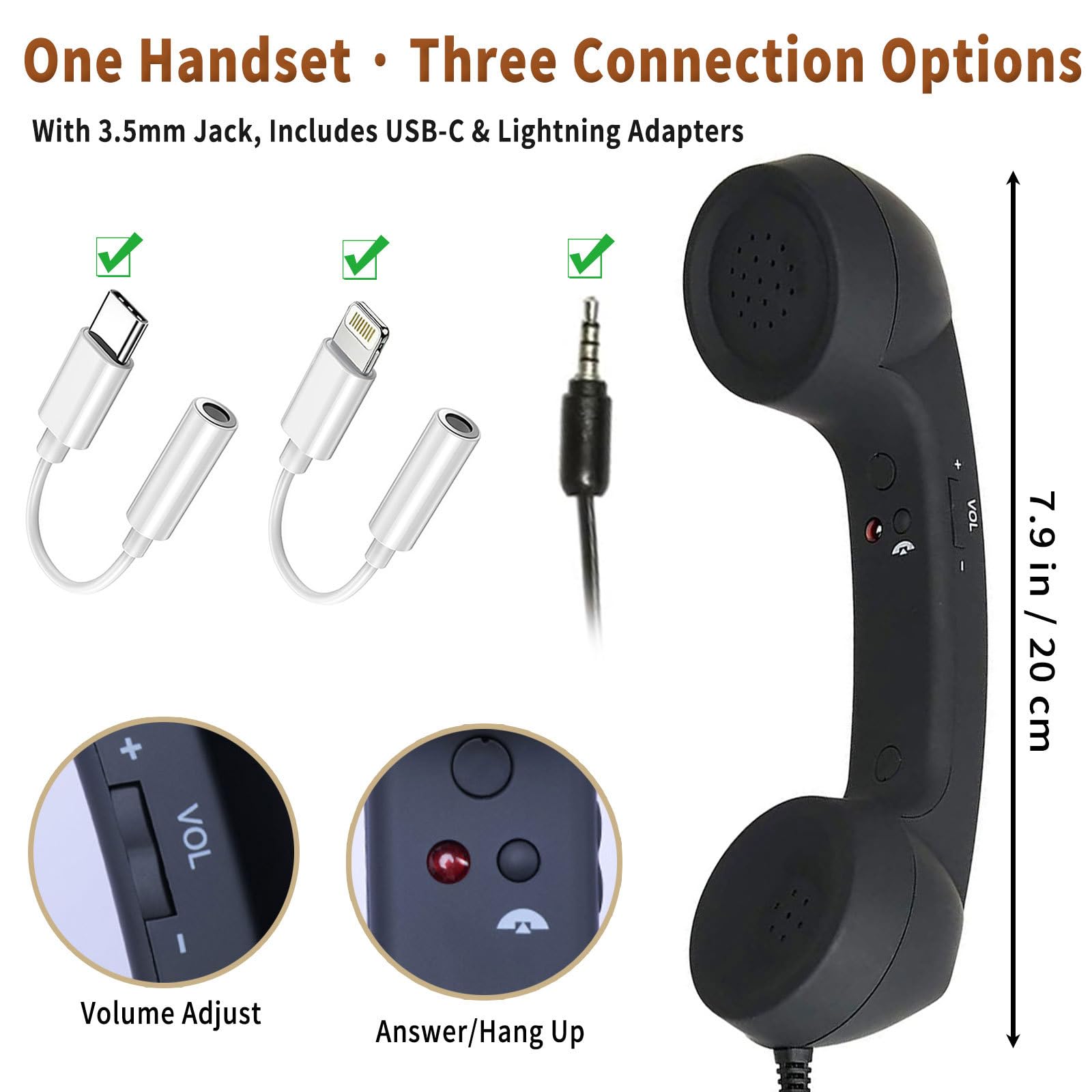 FTNA Retro Phone Handset – 3.5mm, USB-C & Lightning, Red