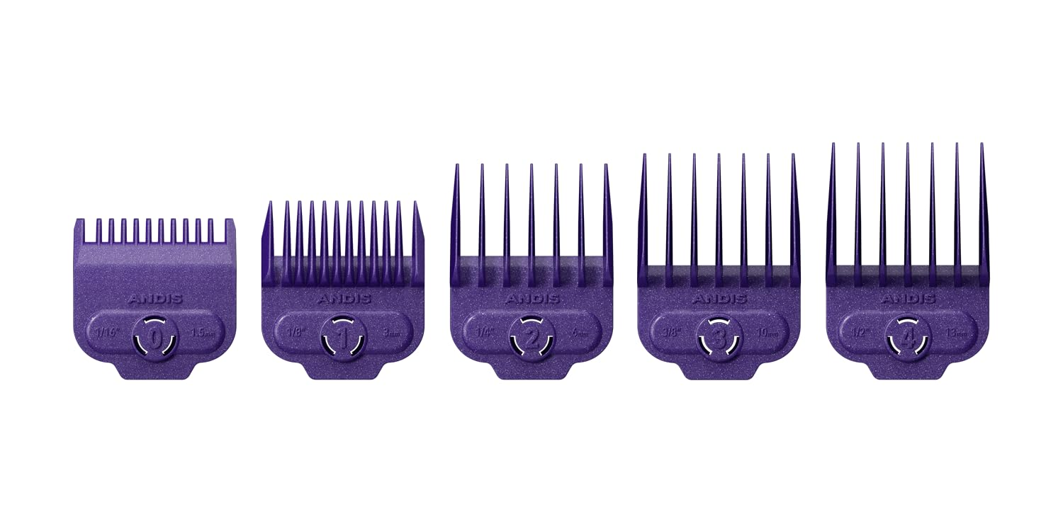 Andis 66795 Nano-Silver Magnetic Comb Set, Sizes 1/16-1/2in, Purple