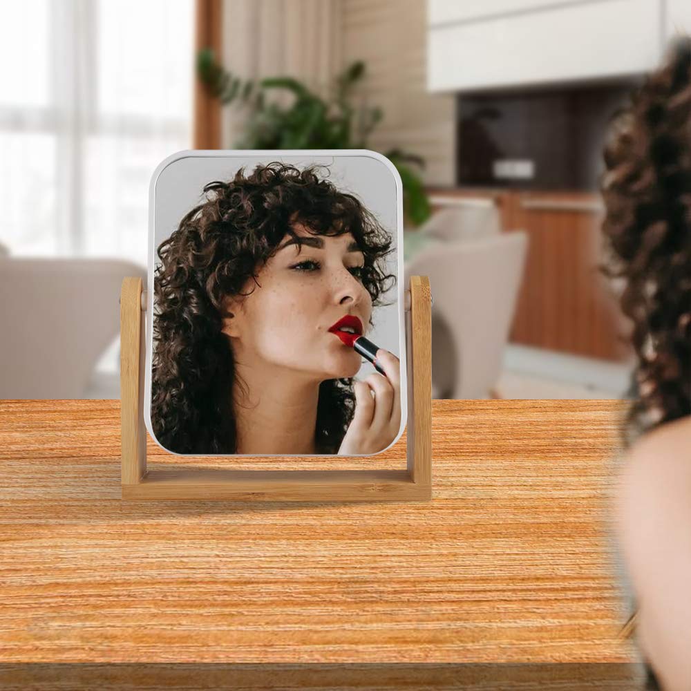 Makeup Mirror with Natural Bamboo Stand 1X 3X Magnification - YYPDC Official Product Imagery - 8