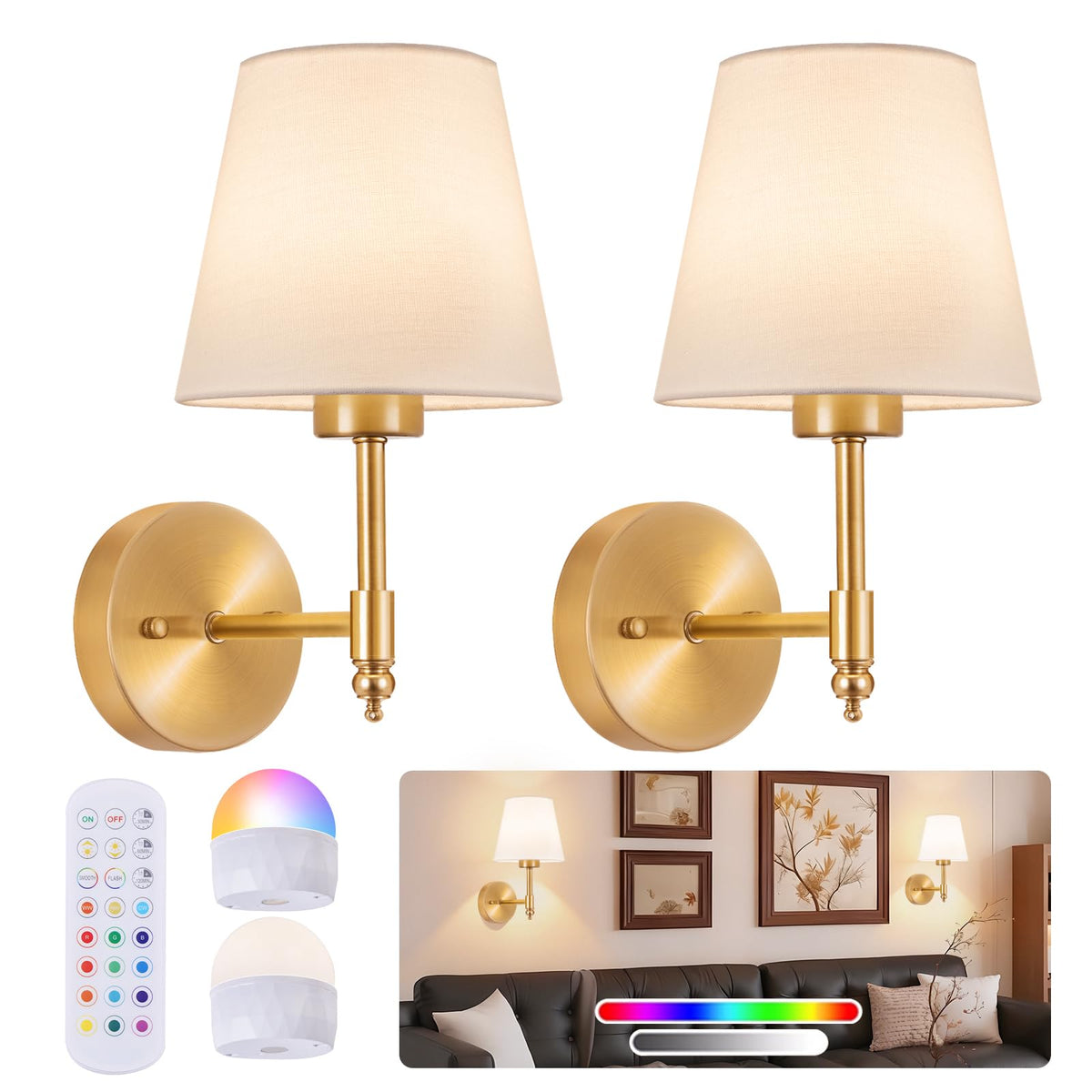 Battery Operated Wall Sconce Set of 2 Rechargeable Wireless - SoodMi Official Imagery - 2