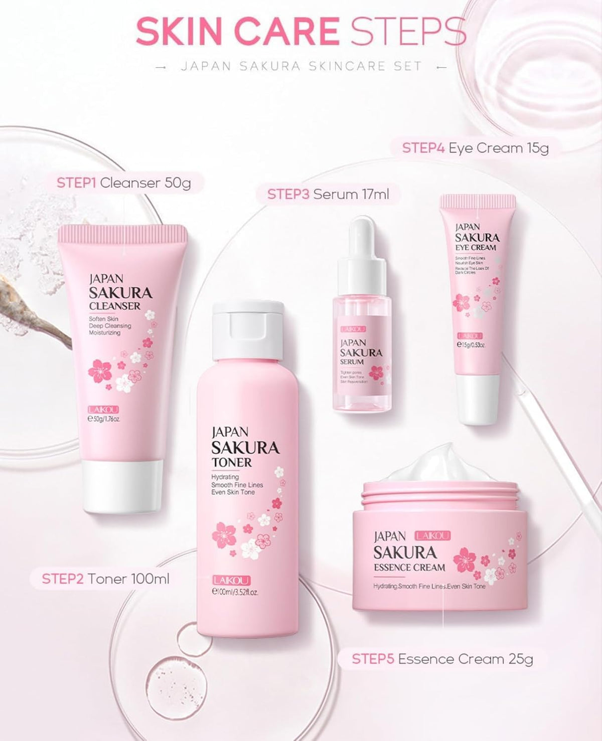 Skin Care Set for Women Girls Cherry Blossoms Beauty Gift - SUNOL Official Imagery - 3