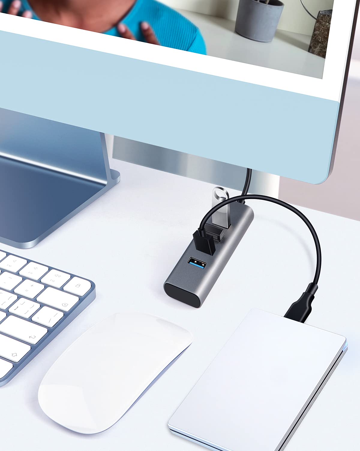TWOPAN 4-Port USB 3.0 Hub for Laptop, Aluminum Alloy, USB-A & USB-C Plugs, 5Gbps Data Transfer, Compatible with MacBook Pro/Air, iMac, iPhone 16/15, Desktops, Tablets, Keyboard, Mouse, Mobile HDD