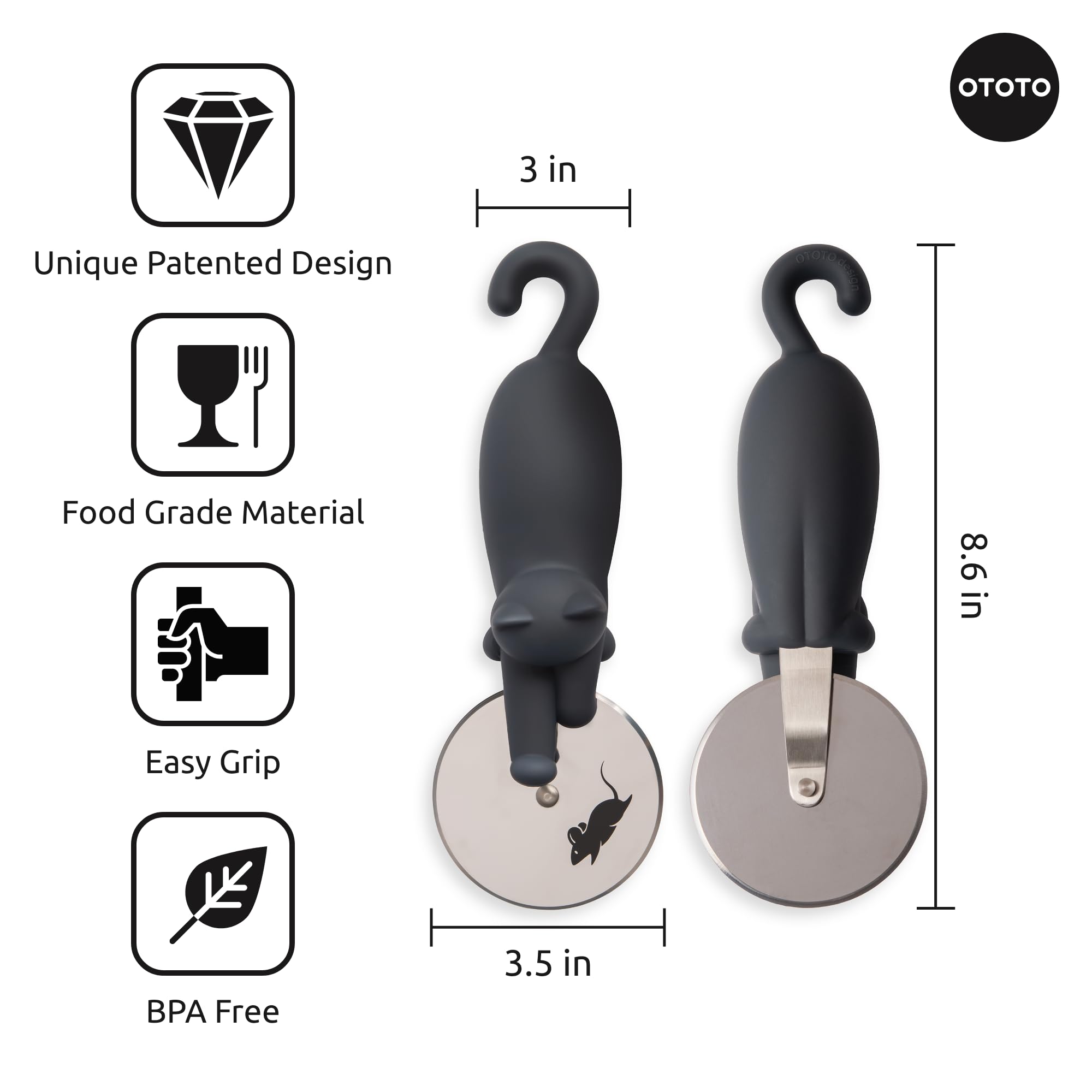 OTOTO Kitty Cut Pizza Cutter Wheel - Pizza Cutters Stainless Steel, Fu - View 3
