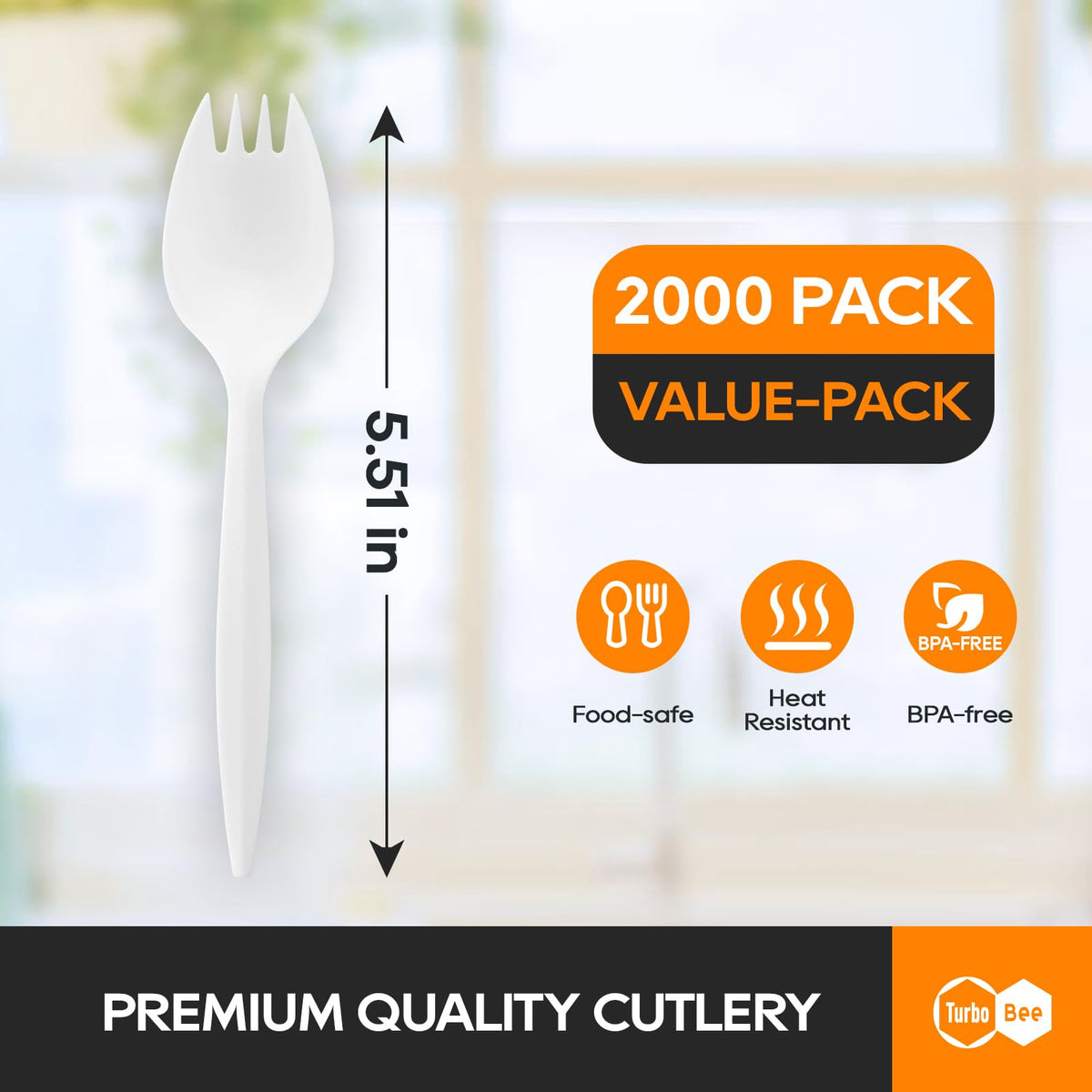 Disposable Plastic Sporks Bulk 2000 Pack White Spork - Turbo Bee Official Imagery - 3