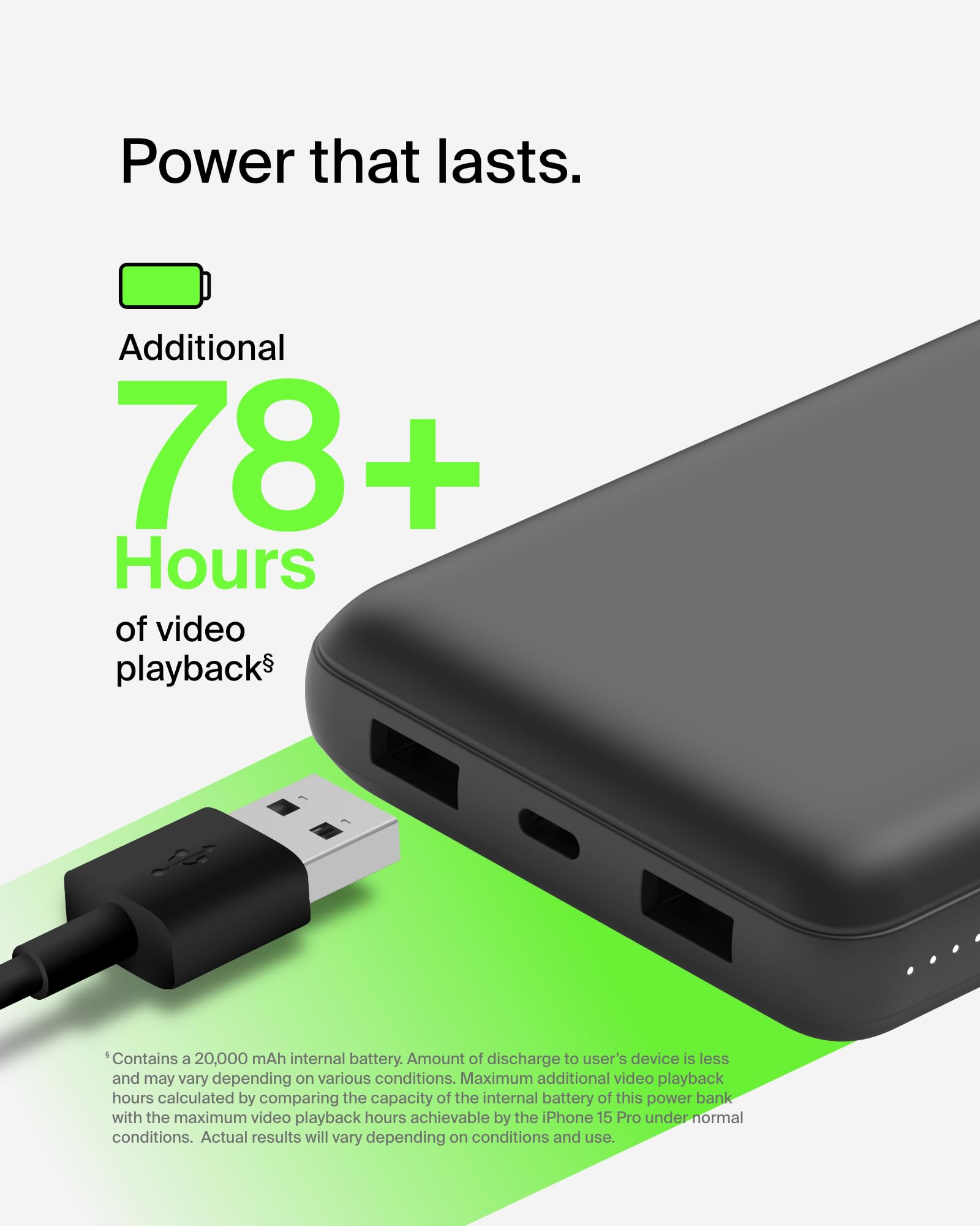 Belkin 20000mAh 15W 3 Port Power Bank USB A to USB C Cable - Premium Selection Official Imagery - 7